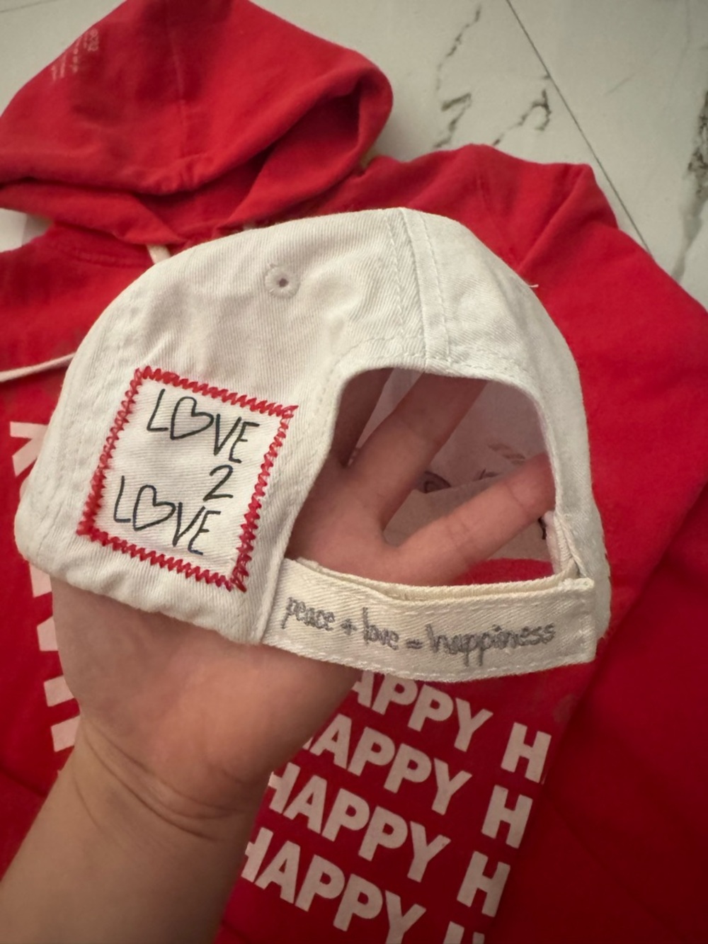 Peace Love Word Red 'Happy' Graphic Zip Hoodie with White 'LOVE' Cap - Picture 5 of 9